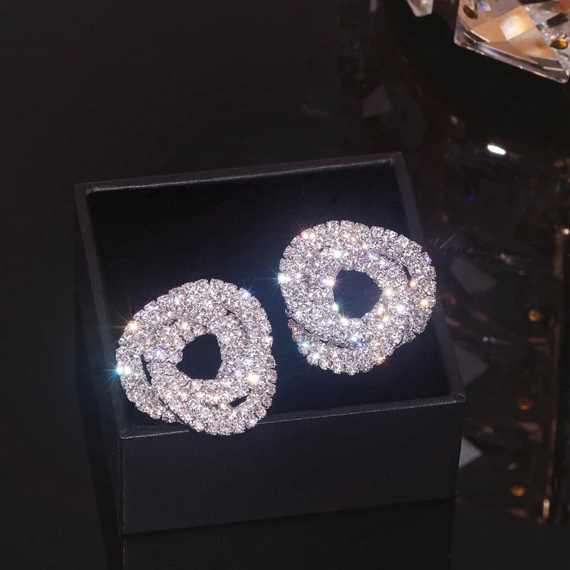 Elegant Shiny Full Rhinestone Crystal Stud Earrings for Women Oversize Geometric Round Stud Earrings Wedding Party Jewelry Gifts