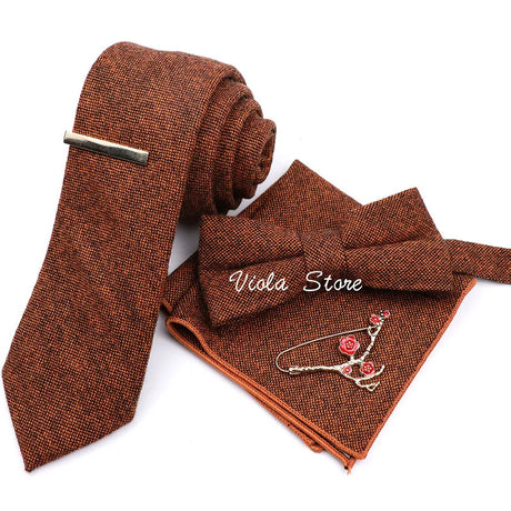 Top 50% Wool Soft 7cm Tie Bowtie Hankie Clip Brooch Sets Dusty Green Solid Classy Men Wedding Suit Daily Cravat Accessory Gift