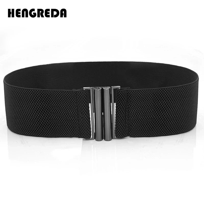 Wide Elastic Waist Belt Black Women Stretch Waistband 2019 Dress Wide Belt 5 Size Corset Waist by Fashion Metal Buckle for Skrit