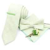 Top 50% Wool Soft 7cm Tie Bowtie Hankie Clip Brooch Sets Dusty Green Solid Classy Men Wedding Suit Daily Cravat Accessory Gift