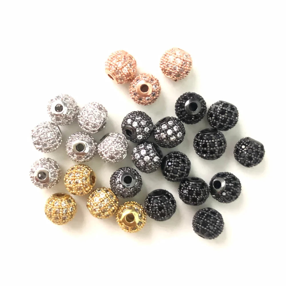 20pcs 6mm Cubic Zirconia Paved Brass Ball Spacer Bead for Women Bracelet Making Men Jewelry Design DIY Waist Accessory Wholesale