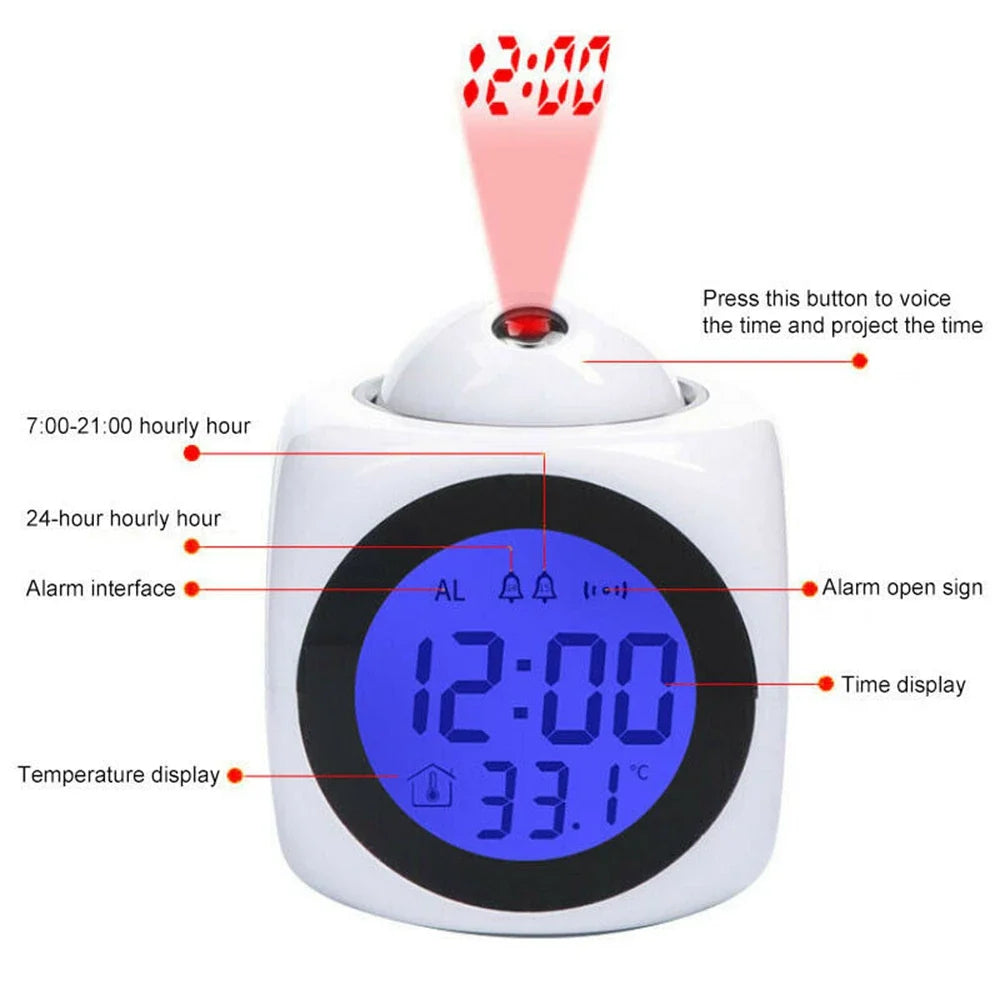 Digital Alarm Clock LCD Creative Projector Weather Temperature Desk Time Date Display Projection USB Charger Home Clock Timer