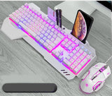 Mechanical Rainbow Backlit Gaming Keyboard and Optical Mice With PC Gaming headset, Pen Phone Holder,Waterproof,Multi Shortcuts