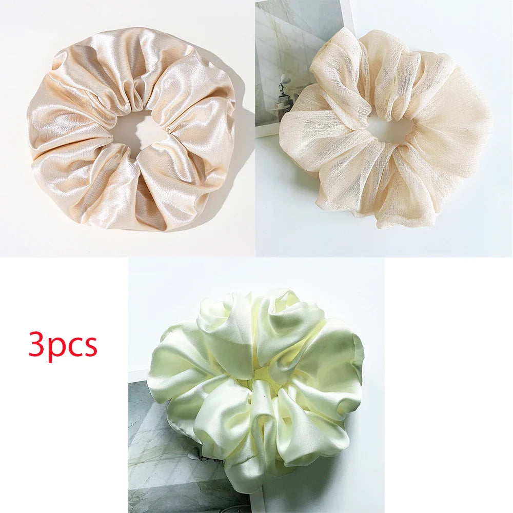 4Pcs/3Pcs Oversized Scrunchie Big Rubber Hair Tie Set Solid Stain Elastic Hair Bands Girl Ponytail Holder Super Hair Accessories