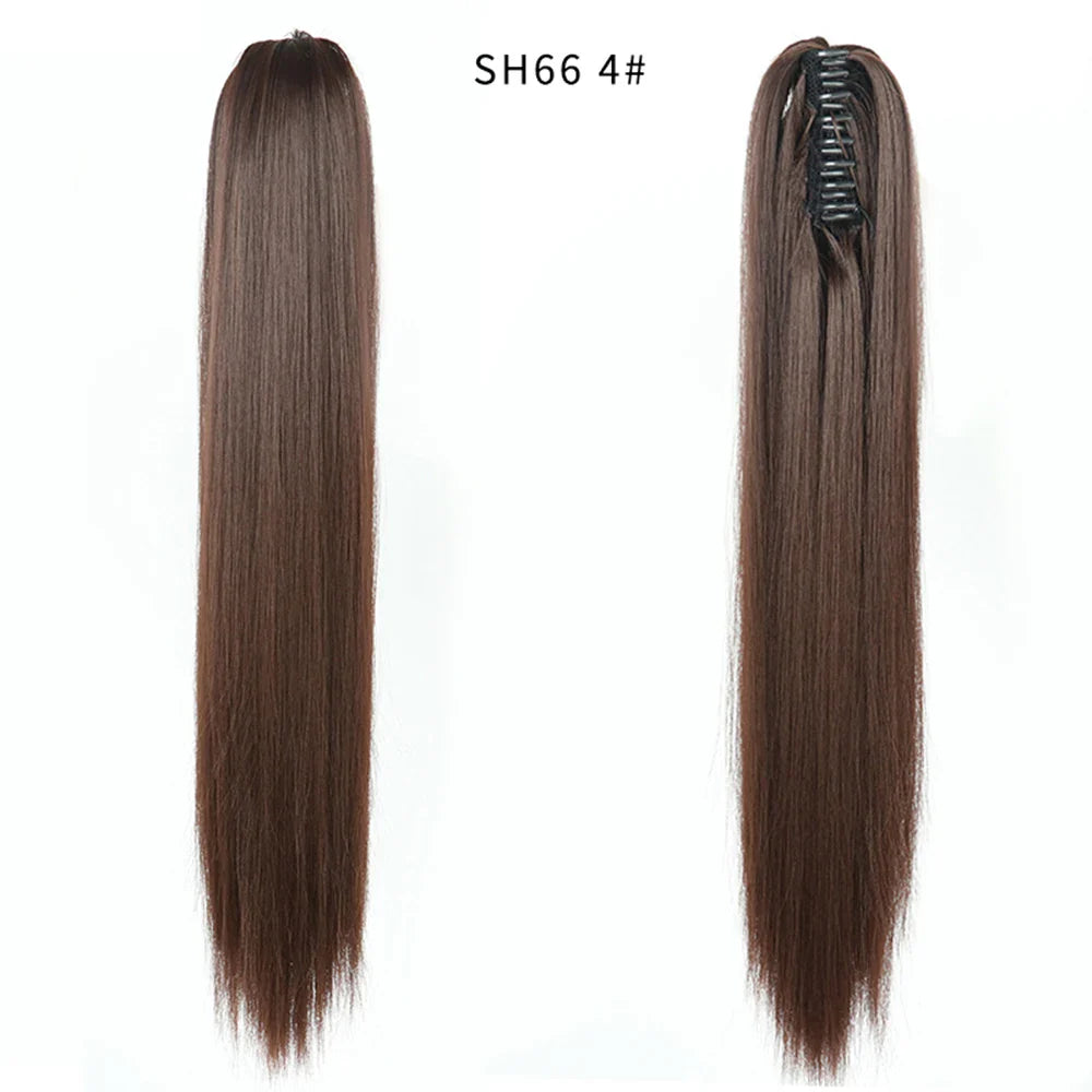 Budabuda 24Inch Long Straight Ponytail Hair Extensions For Women Synthetic Claw On Ponytail Hairpiece Black Blonde Brown