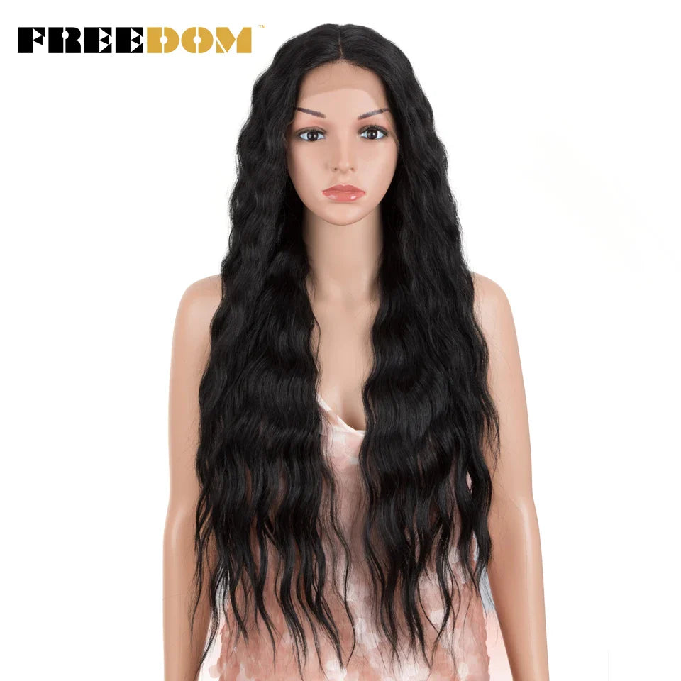 FREEDOM Synthetic Lace Wig Long Deep Wavy Ombre Blonde Ginger Lace Wigs For Black Women Heat Resistant Cosplay Wigs