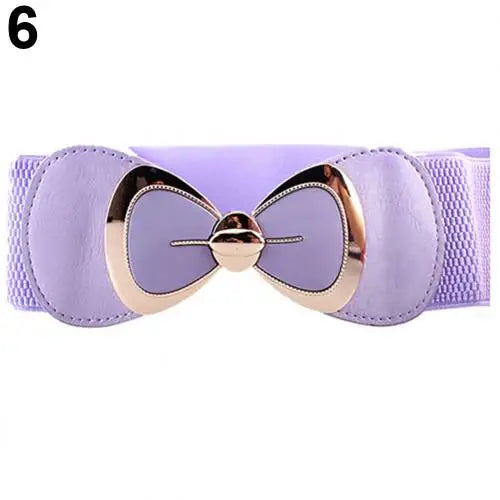 HOT SALES！！！New Arrival Women Bowknot Buckle Metallic Faux Leather Waistband Elastic Croset Waist Belt Wholesale Dropshipping