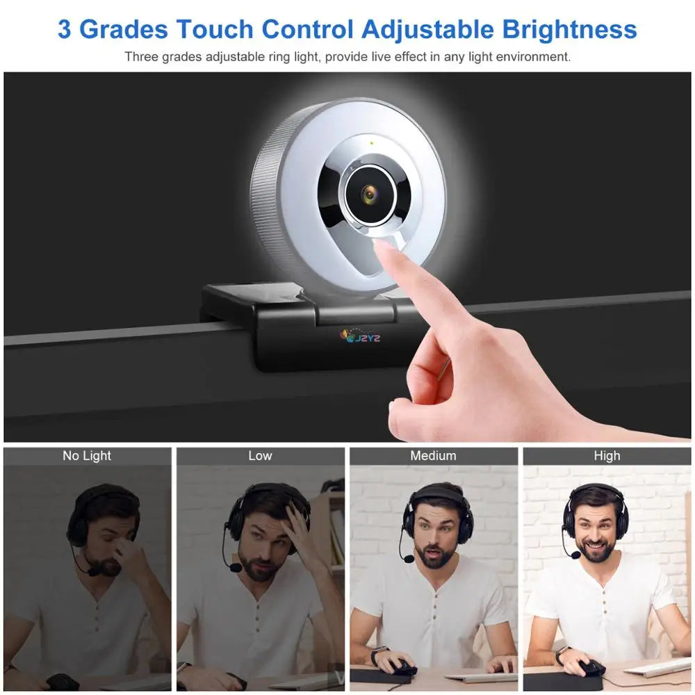 Web Camera Auto Focus Ring Beautify Fill-in Lighting Video Webcam HD 1080P Live Broadcast  Mic USB 3 Grades Touch  Brightness