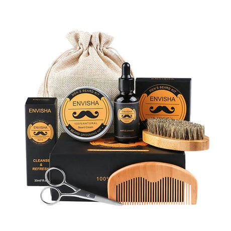 1Set Men Beard Grooming Kit Mustache Beard Hair Growth Oil Styling Tool Beard Essential Balm Comb Moisturize Wax Scissor