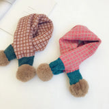 New Winter Children Plaid Knitted Scarves Korean Style Soft Pompon Patchwork Shawl Kids Warm Neckerchief