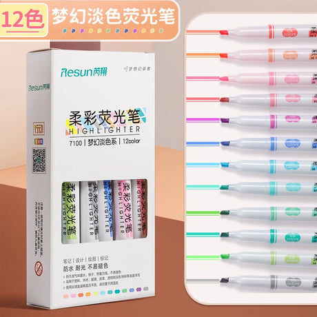 JIKUN 12pcs Highlighters Pen Pastel Colors Fluorescent Art Markers School Office Kawaii Stationery Supply