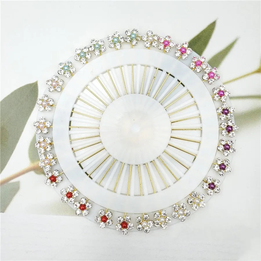 Multicolor Crystal Rhistones Flower Brooch Muslim Islamic Hijab Scarf Abaya Fixed Pins Fashion Jewelry Women's Accessories