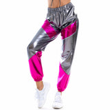 Women Shiny Metallic Joggers Pants Hip Hop Trouser Holographic Clothes Rave Festival Disco Pole Street Wear Dance Wear Sweatpant