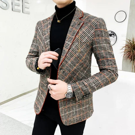 2021 grid Brand clothing Men spring Casual business suit/Male High quality cotton slim fit Blazers Jackets/Man plaid coats S-4XL