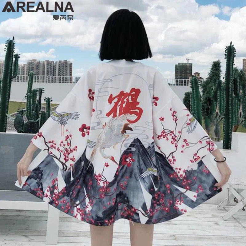 Japanese Kimono Traditional Clothing Crane Carp Anime Kimono Dress Shirts Women Samurai Haori Hombre Yukata Man Cardigan Shirt