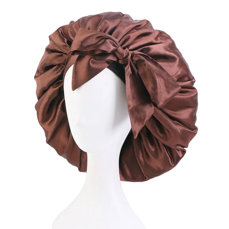 New Extra Large Bow Scarf Cap Bath Cap Chemotherapy Cap Satin Baotou Hat  Nightcap Women Hair Accessories