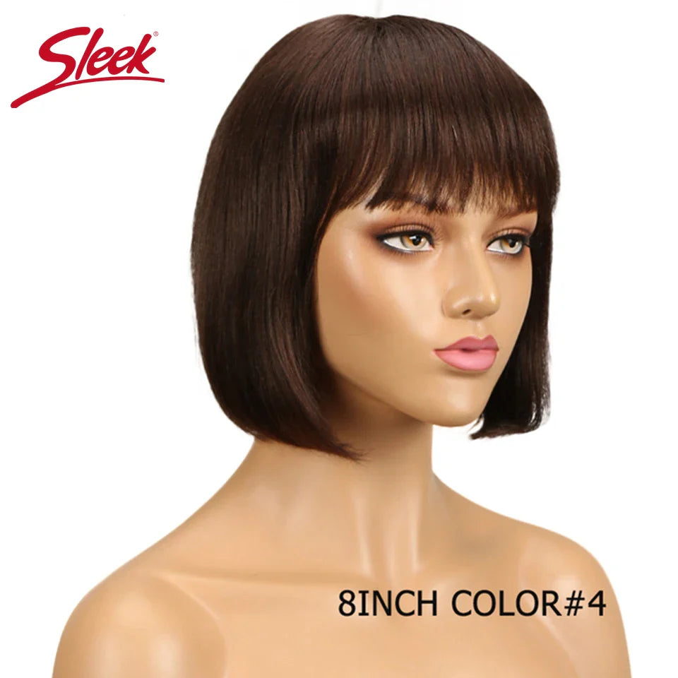 Sleek Short Bob Wigs With Bang Brazilian Straight Hair Wigs For Women Brown P4/30# Glueless Machine Made Cheap Human Hair Wigs