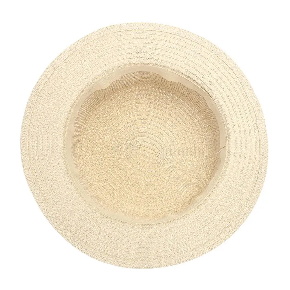 Summer New Women's Sun Hat Bucket cap Ribbon Flat top Straw Hats Beach Caps Panama Women Sun Hat Brim Bowknot  Straw Outdoor Hat