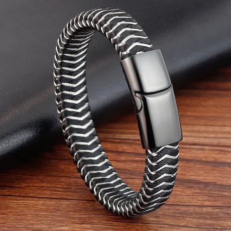 Punk Threaded Button Metal Weaving Bracelet for Men Women Stainless Steel Twining Classic Style Charm Black High Quality