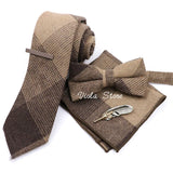 Top 50% Wool Soft 7cm Tie Bowtie Hankie Clip Brooch Sets Dusty Green Solid Classy Men Wedding Suit Daily Cravat Accessory Gift