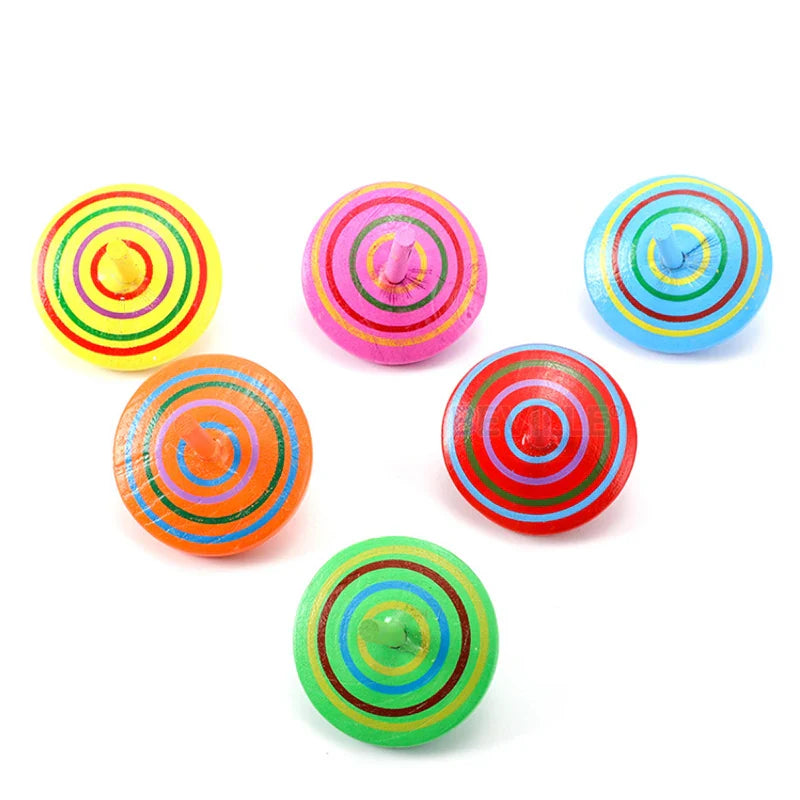 10Pcs Kids Mini Colored Cartoon Pine Cones Wooden Gyro Toys Children Adult Relief Stress Desktop Spinning Top Educational Game