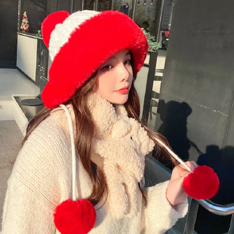 2021 New Pompom Winter Hats For Wome Earmuffs Thicken Ear-flapped Hat Fleece Lined Girl Knit Bonnets Cute Ladies Ear Beanies Cap