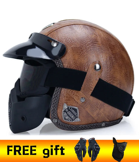 2020 New PU Leather retro Helmets 3/4 Motorcycle Chopper Bike helmet open face vintage motorcycle helmet