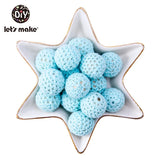 Let's Make 100Pcs Crochet Beaded Wood Teether 16mm Round Baby Wooden Teether Crochet Toys Braided Teething Beads Baby Oral Care