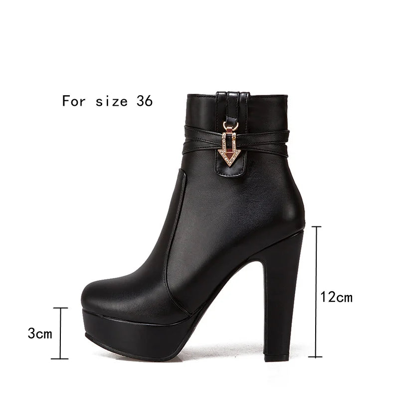 White Ankle Boots Women Platform Shoes Fashion Buckle High Heels Yellow Black Autumn Winter Women's Short Boot Large Size 44 50