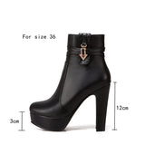 White Ankle Boots Women Platform Shoes Fashion Buckle High Heels Yellow Black Autumn Winter Women's Short Boot Large Size 44 50