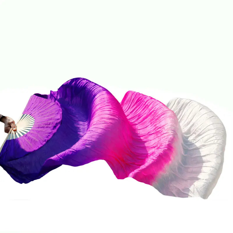 1pair/1pc Real Silk Belly Dance Veil Fans Bamboo Handmade Dyed Performance Long Fan Belly Dancing 100% Real Silk Fans