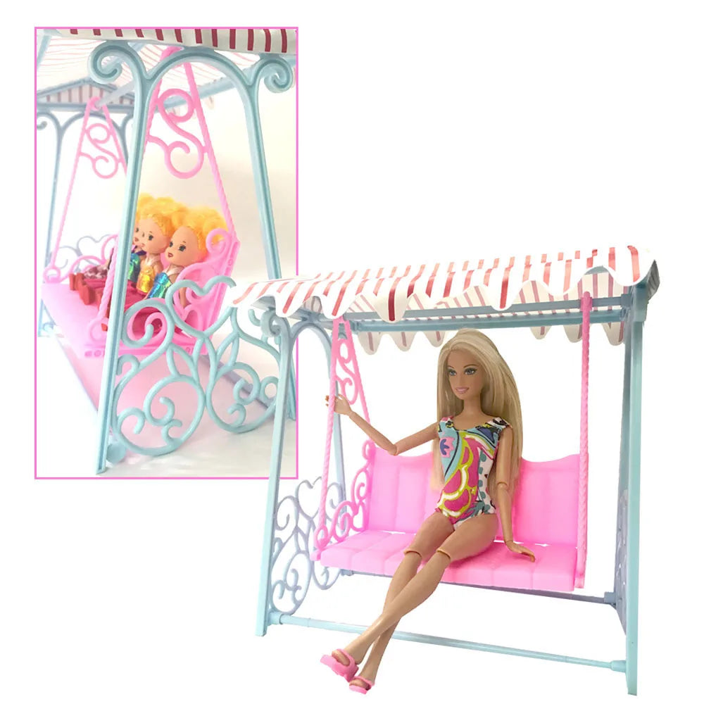 1 Set Doll Accessories Princess Pink Cute Garden Swing For barbie Doll furniture Kurhn Doll Play House Toys For Children Toy