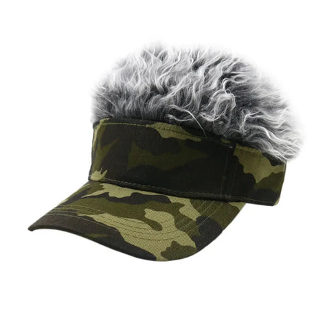 Winfox Men Women Camouflage Fake Flair Hair Baseball Cap Camo Sun Visor Fun Halloween Party Toupee Hat Golf Caps Gorra Hombre