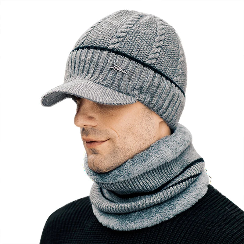 New Winter Beanie Hats Scarf Set Warm Knit Hat Skull Cap Neck Warmer with Thick Fleece Lined Winter Hat and Scarf for Men Women