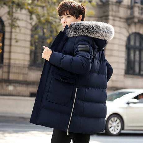 Jacket Winter Men Clothing Streetwear Down Cotton Coat Man Thick Warm Big Fur Hooded Parkas Ropa De Hombre Hiver 669999