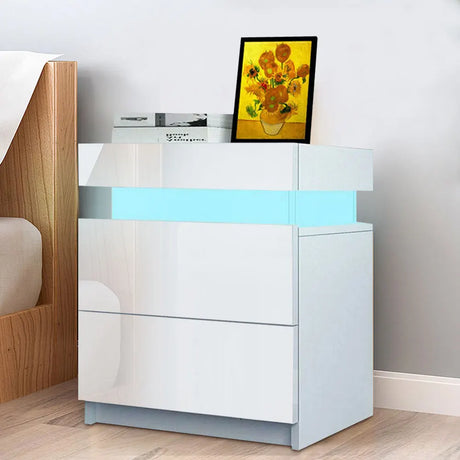 Modern Luxury LED Light Nightstand w/2 Drawers Organizer Storage Cabinet Bedside Table Bedroom Furniture for Night 20 Colors