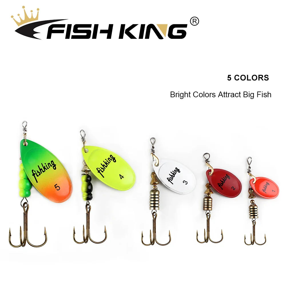 FISH KING Metal Fishing Lure Spinner Baits 3.9g 4.6g 7.4g 10.8g 15g Rotating Spoon Lures Spinners With Treble Hooks Pike Baits