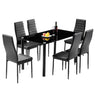 6-Seater Dining Table Chair Set Includes 1 Tempered Glass Dining Table + 6  High Backrest Dining Chairs Black[US-Depot]