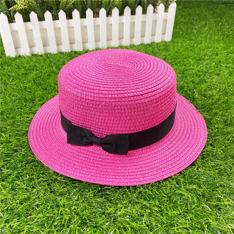 Summer New Women's Sun Hat Bucket cap Ribbon Flat top Straw Hats Beach Caps Panama Women Sun Hat Brim Bowknot  Straw Outdoor Hat