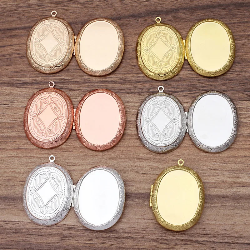 5 PCS Fit 30*40mm Oval Cabochon Metal Brass Locket Pendant Can Open Photo Locket Pendant DIY Necklace Pendant Wholesale