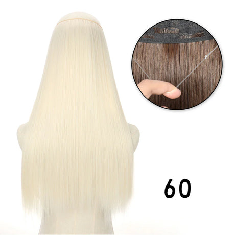 Hair Extensions No Clips Synthetic Fake Hair Ombre Pink Blonde Brown Black Natural Wavy Curly False Hair Piece For Woman