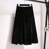 150Kg Plus Size Women's Autumn Loose Elastic Waist Velvet Skirt 5XL 6XL 7XL 8XL 9XL Solid Slim Casual A-line Female Skirt Black