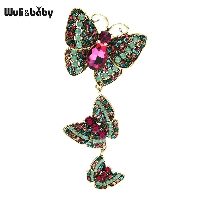 Wuli&baby Big Rhinestone Butterfly Brooches For Women Vintage Palace Style 3 Butterfly Insects Party Casual Brooch Pins Gifts