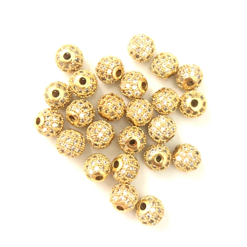 20pcs 6mm Cubic Zirconia Paved Brass Ball Spacer Bead for Women Bracelet Making Men Jewelry Design DIY Waist Accessory Wholesale