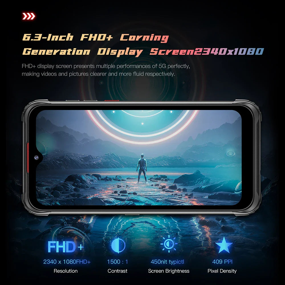 HOTWAV Cyber 7 5G Rugged Phone 6.3 Inch FHD+ Screen 8GB RAM 128GB ROM 8280mAh Battery Smartphone 48MP Main Camera NFC Phone 2021