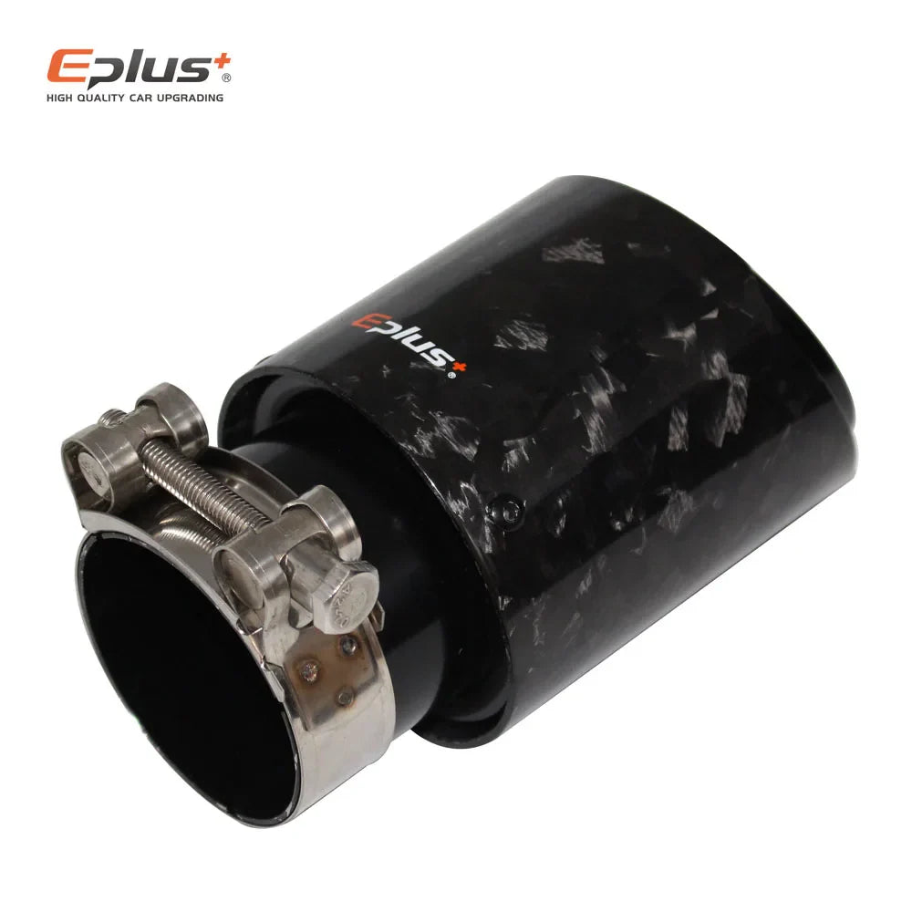 EPLUS Car Glossy Scattered Pattern Carbon Fiber Muffler Tip Exhaust System Pipe Mufflers Nozzle Universal Straight Stainless