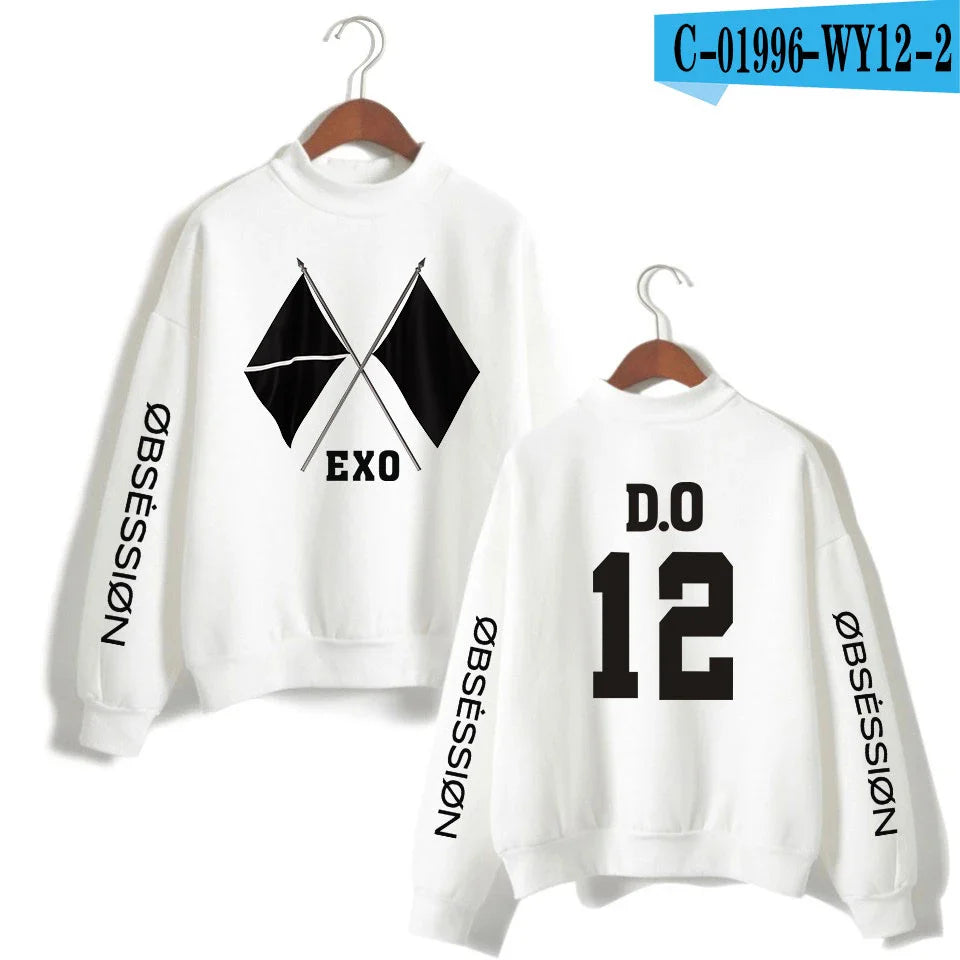 KPOP EXO NEW ALBUM Sixth Album OBSESSION WE ARE ONE EXO Print Women/Men High Collar Sweatshirt Casual Turtlenecks Clothes