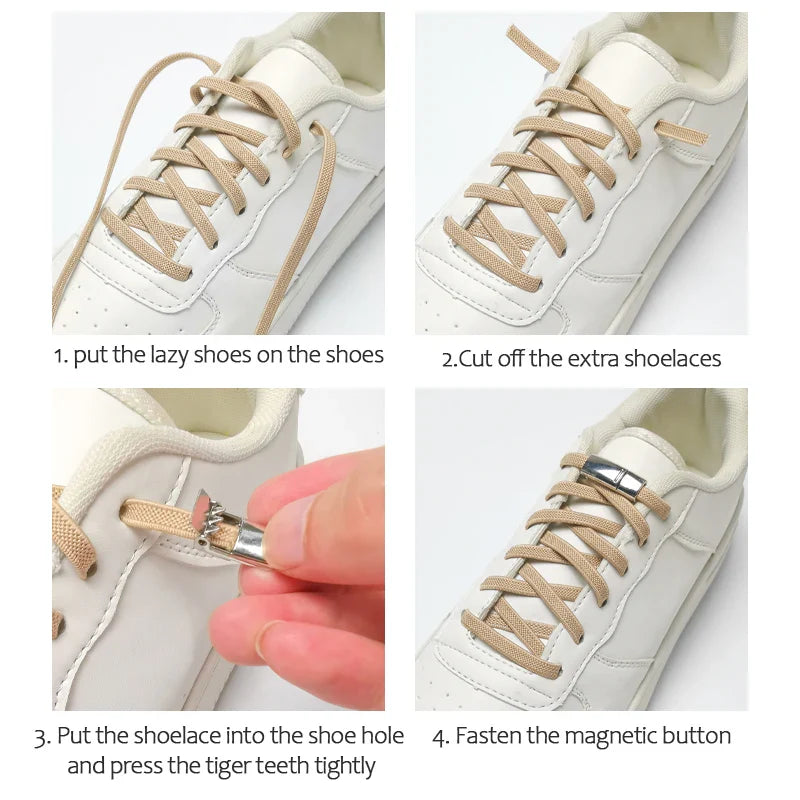 1 Pair Magnetic Shoelaces Buckle Stainless Magnetic Closure Shoe Laces Accessories DIY Metal Lock Sneaker Kits Shoestring