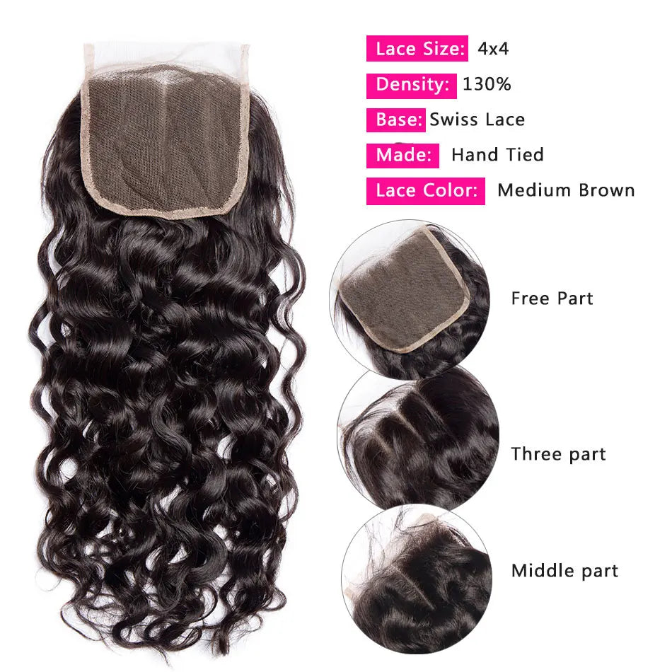 Brazilian Water Wave Bundles With Frontal 13x4 100% Human Hair 3 4 Bundles With Closure 4x4 Remy Hair Lace Frontal With Bundles