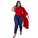 Plus Size Tops Sexy Slash Neck One Shoulder Puff Sleeve Long Blouses Elegant Ladies Irregular Shirts Wholesale Dropshipping